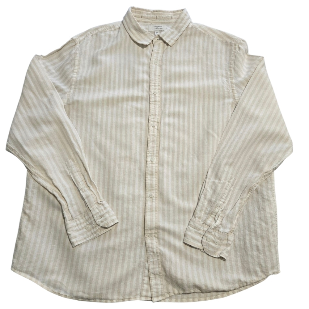 Banana Republic Linen Blend Slim Fit Mens Long Sleeve Button Up Beige XL